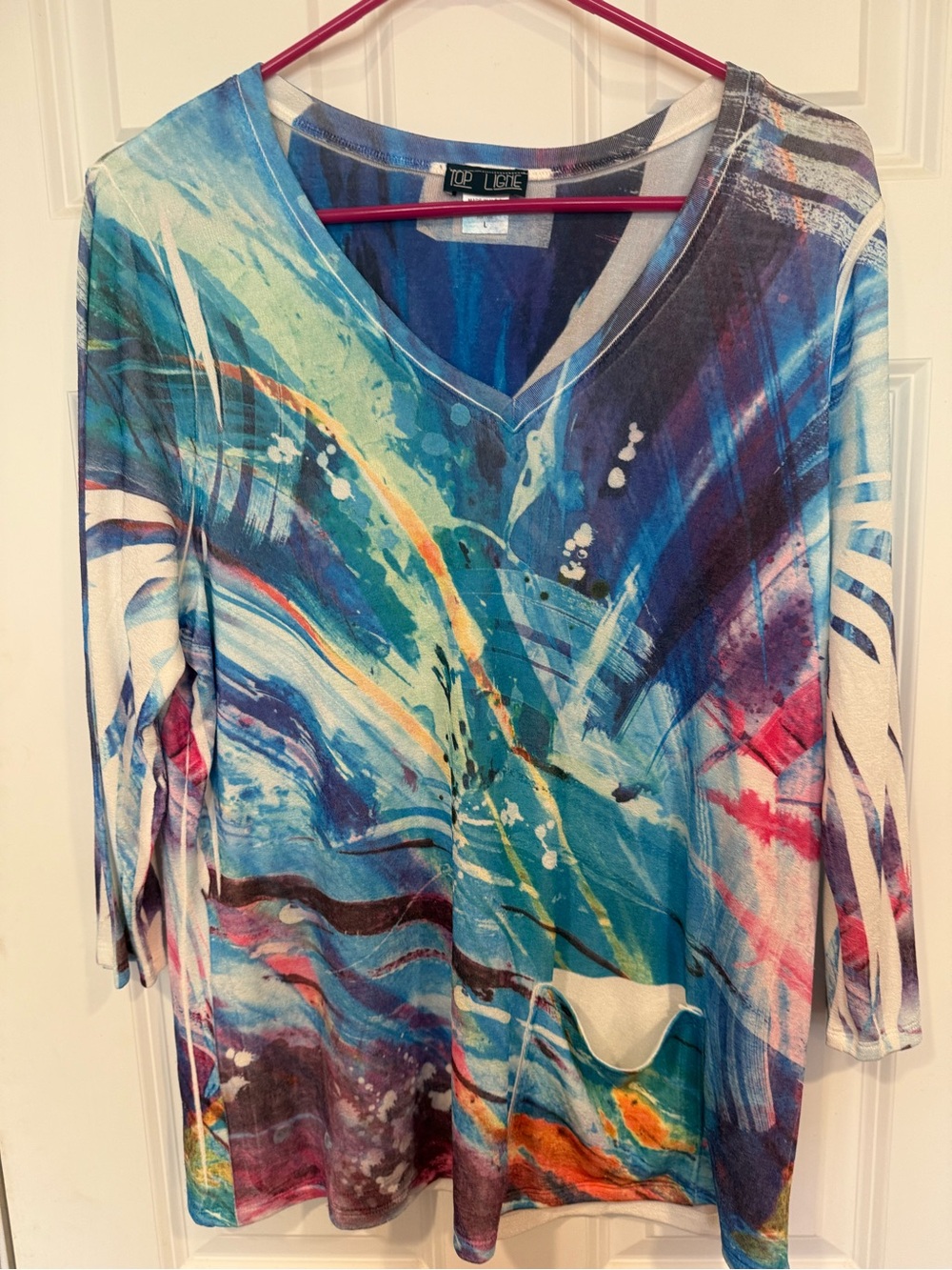Top Ligne V-Neck Tunic in Blue & Teal Abstract Print